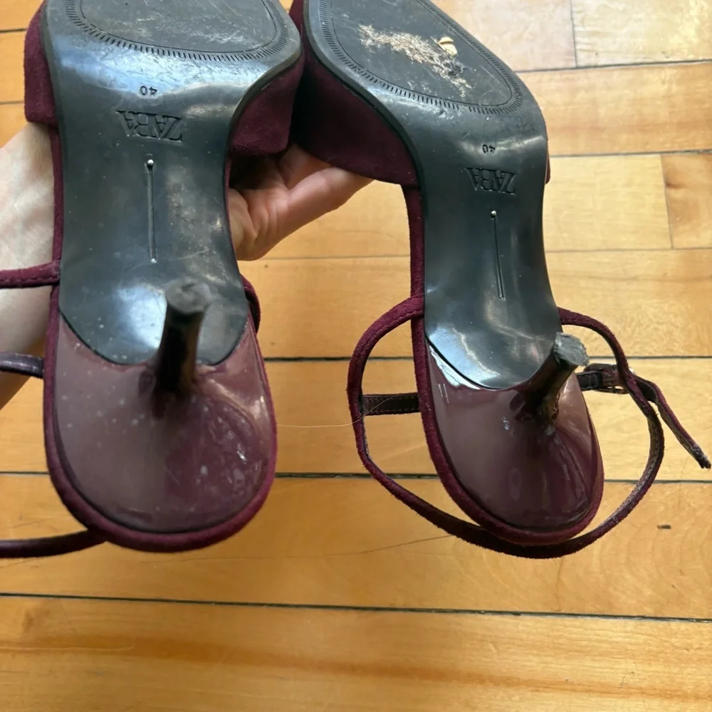 Zara Sz 9 (40) Burgundy Wine Color Pointy Toes Kitten Heels - Picture 4 of 8